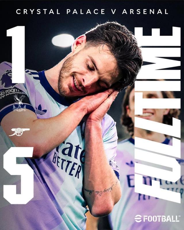 【英超】耶稣梅开四箭齐发！阿森纳5比1大胜水晶宫